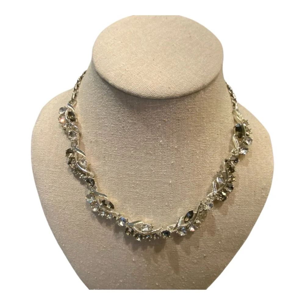 Coro Silver Necklace Clear Gray Stones Vintage - Picture 3 of 10